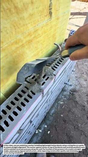 Lightweight Block Wall Installation with String Line Precision | Masonry Construction Process.