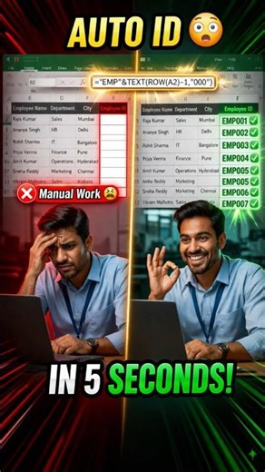 Auto Generate Employee ID in 5 Seconds 😳 | Excel Trick #excelhacks #shorts