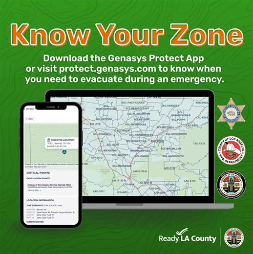 Do you know your zone? Understanding your zone in Genasys Protect can help you receive timely notifications for evacuations or other emergency messages. Watch this quick 30-second video to see why it’s important and how to stay informed when it matters most. To learn more please visit protect.genasys.com and www.ready.lacounty.gov #LASD #LACOFIRE #OEM | Los Angeles County Sheriff's Department