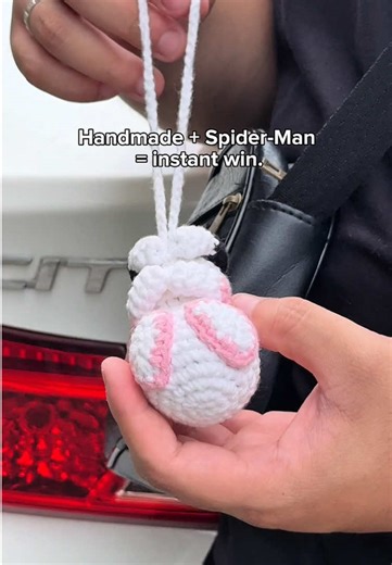 Handmade Spider-Man Hmmm… Instant win. #crochet #bagcharm #caraccessories #charms #spiderman