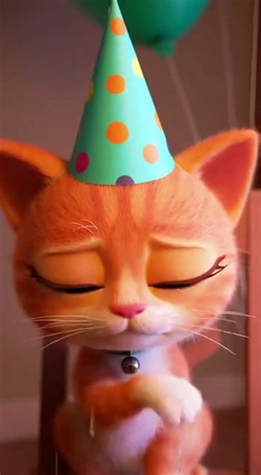 kitten invited friends to his birthday, but they didn’t come He cheered up and celebrated with famil