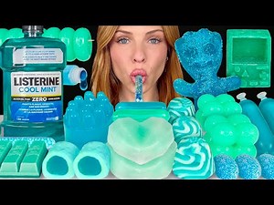 ASMR MUKBANG, Teal Desserts, Mint Chocolate KitKat, Crunchy Candy Gameboy, Edible Soap Jello Ball 먹방