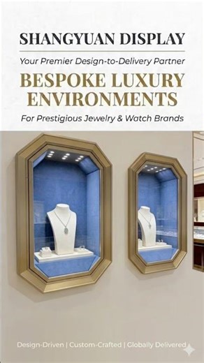 High-End Jewelry Wall Display Showcases: Brushed Gold & Pro-LED Lighting #wallmountedjewelrycounter