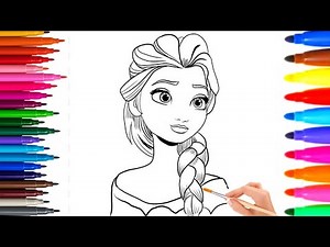 Cute princess Elsa color drawing for kids 💕🤩 Princess Elsa coloring pages for kids and toddler 🌈🎉