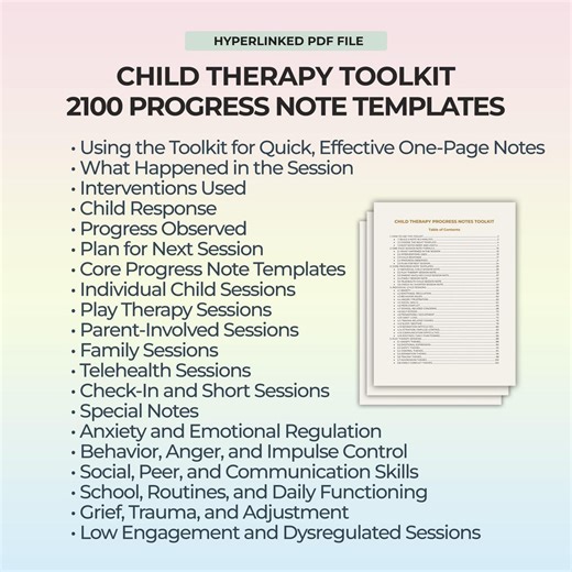 Child Therapy Progress Note Templates 2100 Play Therapy Notes Parent Sessions Family Therapy Telehealth Therapist Resource PDF Printable - Etsy