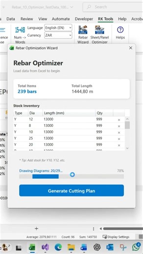 Rebar cut optimizer. #steelreinforcement #construction #excel