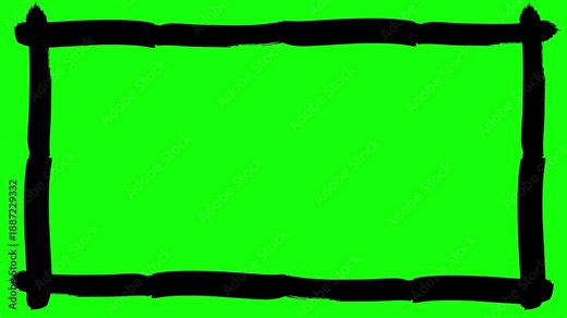 A dynamically animated black, hand-drawn rectangular frame with a rough, sketch-like texture, presented on a chroma key green background. This artistic element is perfect for accentuating video conten