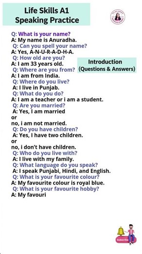 "Life Skills A1 Speaking Practice: Introduction Questions & Answers"