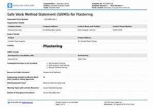 Plastering Safe Work Method Statement (Free plastering SWMS)