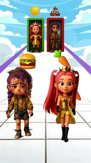 right is the Poor Pool — a tiny plastic pool, a single burger float, and a little muddy water. 🍔💦