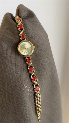 Elegant Round Dial Crystal Watch for Women Ruby Red Gold Bracelet Watch |WatchwithSun #fashion