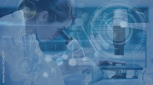 Digitally composite video of scientist using microscope 4k