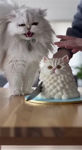 We cut a Persian-shaped cat cake near a real Persian cat — what happened next