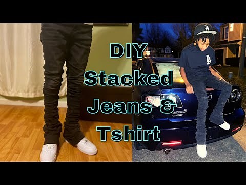 DIY STACKED JEANS | How To Make Stacked Jeans + Tshirt | EASY