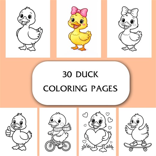 30 Kawaii Duck Coloring Pages, Kids' Animal Line Art (PDF Download) - Etsy
