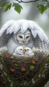 Mother beautiful owl Sheltering Her Chicks from the snow #nature #mother #birds #parrot #shorts | Modou Trawally