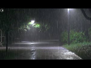 Instant deep sleep and relief from insomnia with the powerful sound of heavy rain in the night park