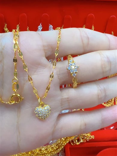 🔥rantai leher perempuan emas titanium cop 916 original gold necklace and ring set#emas916 #tiktokshop #necklace#ring #malaysiafashion #916goldjewellery #women #foryou #gift