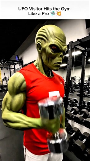 Alien Spotted Working Out at a Human Gym 👀💪 #shorts #scifi #ytshorts #flexing