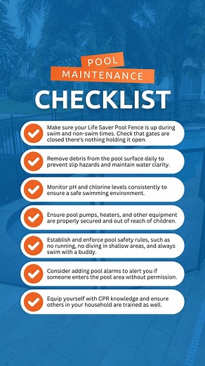 A Life Saver Pool Fence is important for a safer pool environment, but so are regular pool maintenance checks🛡️✨ Save this video as a reminder to keep your pool area secure and enjoy a worry-free swimming season! #poolsafety #watersafety #lifesaver #lifesaverpoolfence #childsafety #pool #savealife #drowningprevention #childsafety #poolfence | Life Saver Pool Fence Systems