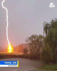 57K views · 702 reactions | Wow. ⚡️ 5NEWS viewer Jennifer Byers sent us a video of lightning striking a tree in Vian, Oklahoma today. | 5NEWS | Facebook