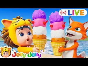 LIVE🔴Favourite Foods for Kid | Ice Cream Colors Song, Hot Cross Buns + More | Jolly Jolly | Kid Song