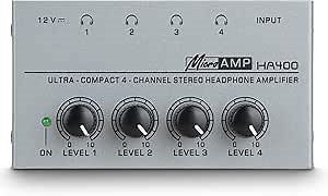 Headphone Distribution Amplifier, Lossless Sound Quality 4-Channel Stereo Headphone Amplifier, 4.1 x 2.28 x 1.22 inches, Metallic Silver