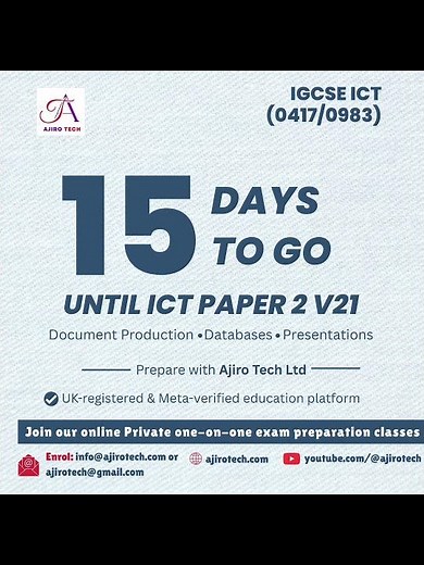 ⏳ 15 Days to IGCSE ICT (0417/0983) Paper 2 Practical Exam