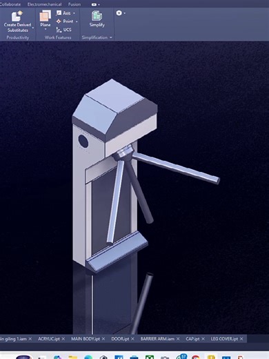 SLIM TRIPOD TURNSTILE (BARRIER GATE) Software : Autodesk Inventor 2026 #Capcut #tripodturnstile #barriergate #autodeskinventor #solidworks