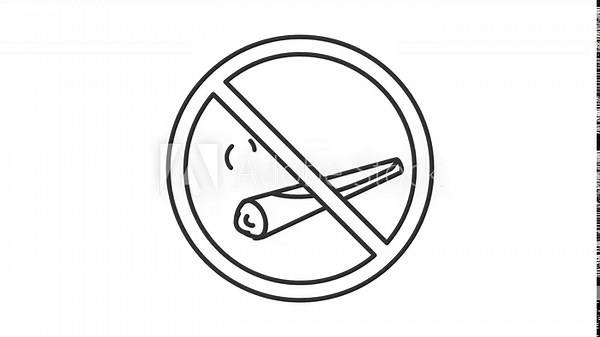 Animated weed joint icon. Marijuana cigarette prohibition line animation. No smoking scaling circle. Black illustration on white background. HD video with alpha channel. Motion graphic