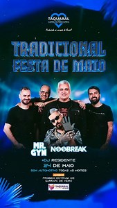 Mr. Gyn e DJ Noobreak são atrações confirmadas na Tradicional Festa de Maio em Taquaral de Goiás! Pioneira no pop rock goiano, a banda Mr. Gyn vai agitar o palco da Festa de Maio no dia 24 de maio, em Taquaral de Goiás. Com sucessos que marcaram gerações, como Minha Juventude, a banda promete um show cheio de emoção e nostalgia! E para fechar a noite com chave de ouro, o comando da pista será do talentosíssimo @djnobreaak, trazendo um set envolvente que vai garantir muita energia até o fim da fe