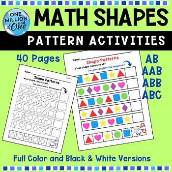 Math Shapes-Finish The Pattern Sequence-Worksheets for PreK and Kindergarten