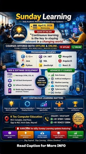 Sunday Learning April 8 | Programming & IT Courses Online & Offline | Stay Future Ready