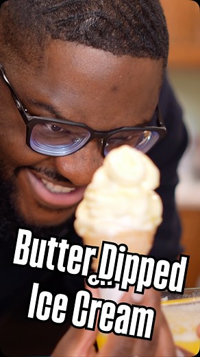 Butter dipped Ice Cream cones is lunacy… but here I am. 🤦🏾‍♂️ Would you take this down? #foodreview #snacks #recipe | Stefan Johnson Voice Overs