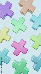 Multicolored Cross Shapes Rotate in Vertical 4K 3D Animation Stock Video