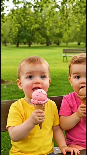 Adorable Babies Enjoying Ice Cream