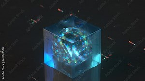 Abstract futuristic technology cube. Science fiction research visualization. Seamless loop 3D render animation