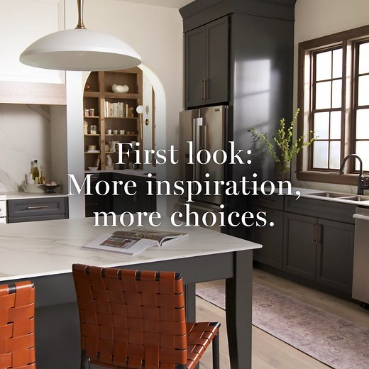 KraftMaid Cabinetry on Instagram: "Introducing even more ways to transform your space. Add sophistication and on-trend elegance with our newest hue, Carbon, and our Taft and Dorsey door styles. Want to see more? Check out our gallery at the link in bio! Finishes Shown: Carbon on Maple; Cabin on Quartersawn Oak"
