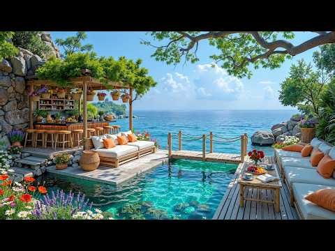 Elegant Morning Jazz at Seaside Cafe Ambience ~ Smooth Bossa Nova & Ocean Sounds for Relax, Study