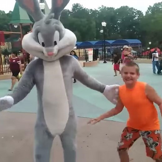 Cody dancing with Bugs Bunny at Six Flags Over Georgia