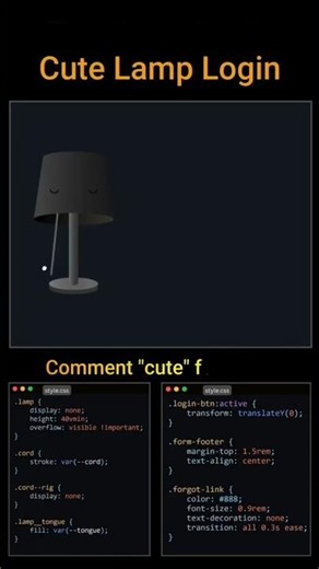 💀🔥Cute Lamp Login Animation using HTML, CSS💻😍 and JavaScript.Comment "cute" for code#project#coding