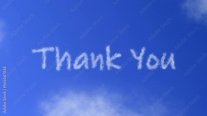 Thank you Text or Word with Cloud Effect Symbol Animation on Blue Sky