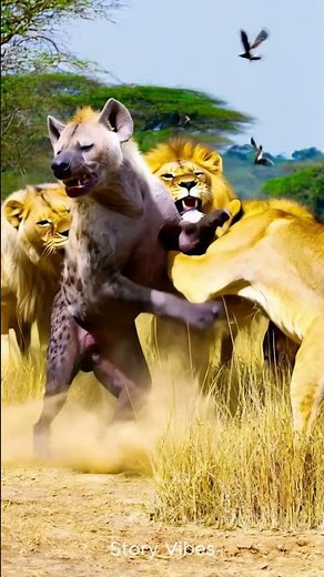 Ferocious Lions Attack a Hyena in the Wild – Intense Wildlife Encounter #wildlife #lion #fight