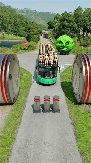 Long Colourful Capsule Buses vs Hydraulic Crush - BeamNG.drive