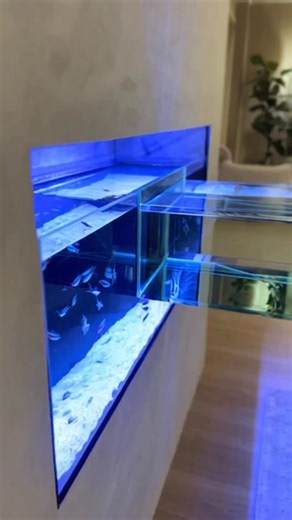 The video shows a small suspended table that is integrated directly with an aquarium. The tabletop and the tank form one combined structure, making the furniture part of the aquatic display. Fish can be seen swimming beneath the surface while the table hangs in place. A creative fusion of interior design and aquatic life. This text and video are entirely fictional and created using artificial intelligence. | Anatolii Marynyuk