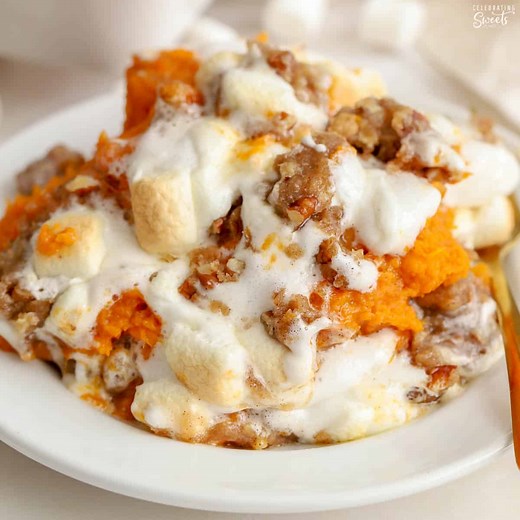 Sweet Potato Casserole with Marshmallows and Streusel - Celebrating Sweets