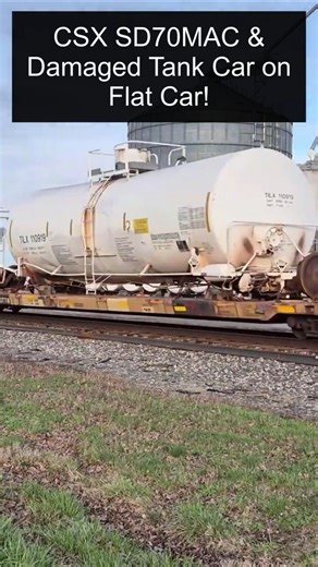 CSX SD70MAC & Damaged Tank Car on Flat Car! #shorts #train #railfanning