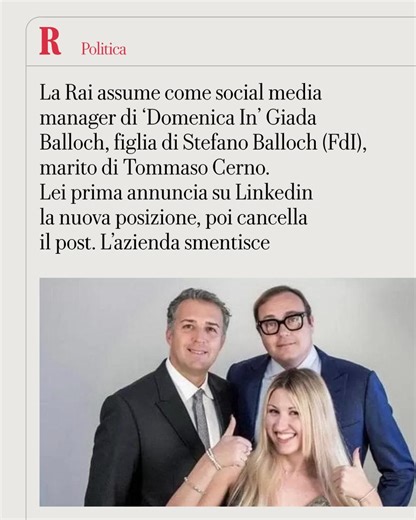 Parentopoli in Rai: Giada Balloch entra in Domenica In