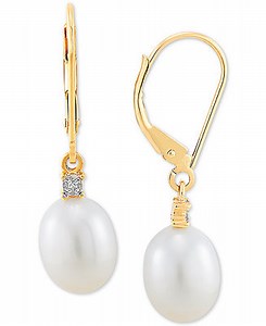 Cultured Freshwater Pearl Earrings (8mm) in 10k Gold & White Gold - Macy's