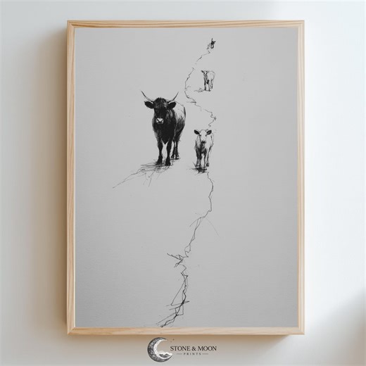 Highland Cow Line Art Print, Minimal Farm Animal Wall Art, Rustic Farmhouse Decor, Neutral Country Sketch Printable Artwork 744 - Etsy